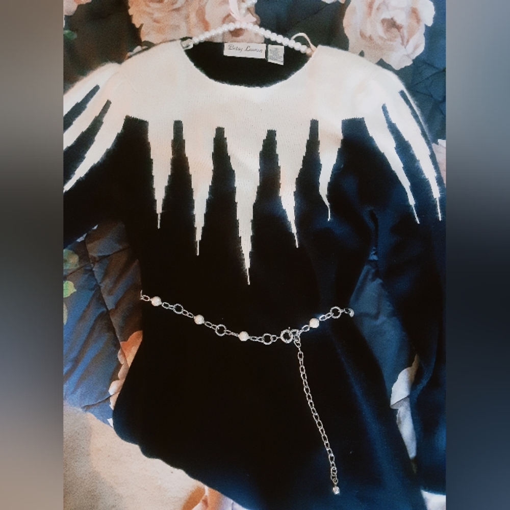 Vintage 80's black & white angora sweater dress